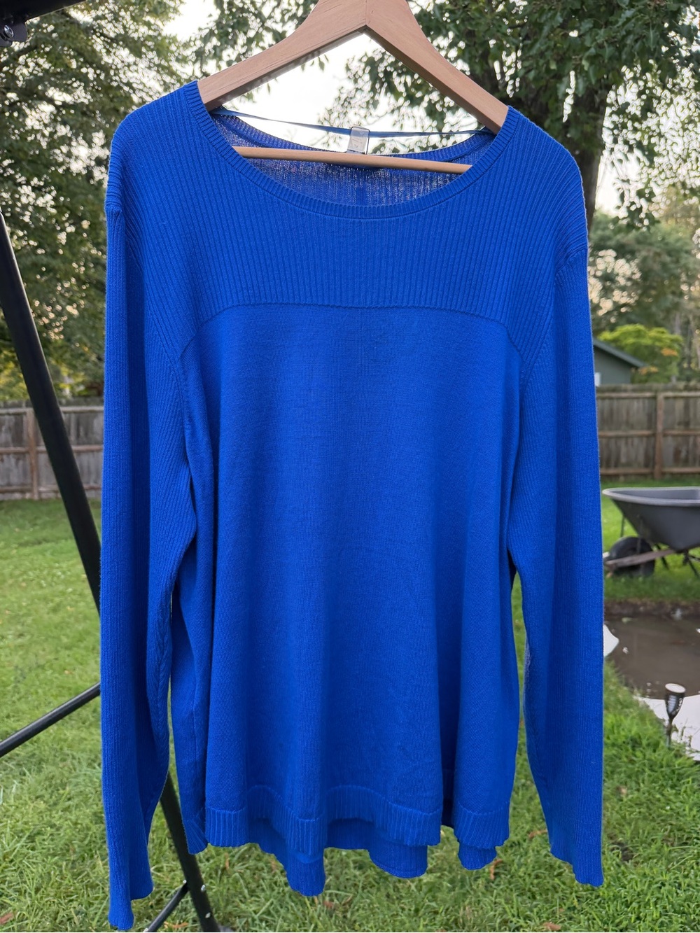Cable & Gauge 2X Royal Blue Ribbed Yoke Crewneck Sweater Knit Top Plus Size